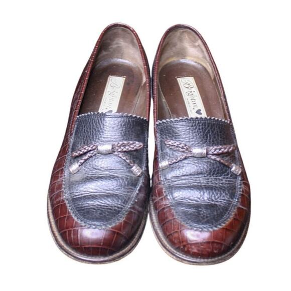 Brighton Donna Leather Loafers Brown Black Croc Embossed Bow Slip On 8 - Picture 2 of 5